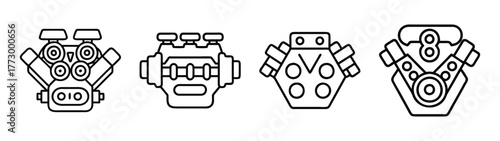 Automotive engine types vector illustration v engine inline engine flat engine engine design drawing