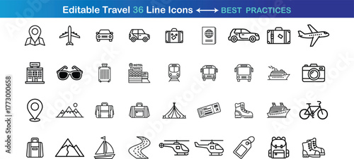 Travel Icons Set, vector line icons, and Clean Modern Vector Line icons graphics design