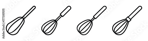 Four black and white whisk kitchen utensil cooking baking tool illustration vector design asset