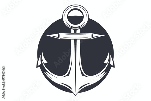 A bold monochrome anchor resides within a stark, contrasting circular background shape