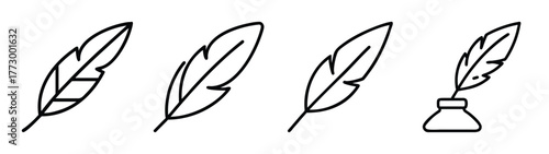 Vector quill pen and inkwell illustration for writing calligraphy and vintage feather design element