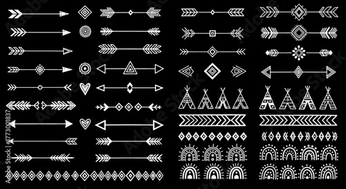 Aesthetic Collection of Geometric Tribal Arrows and Boho Dividers for Creative Graphic Design Elements