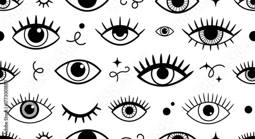 Eye Catching A Seamless Pattern of Various Illustrated Open and Closed Eyes
