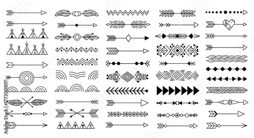 Collection of Decorative Arrow and Divider Design Elements in Black and White