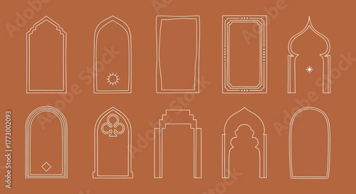 Collection of decorative architectural archway outlines and frames