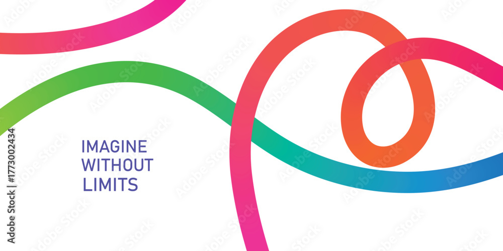 Obraz premium Abstract flowing gradient ribbons in pink green orange and blue with text imagine without limits background