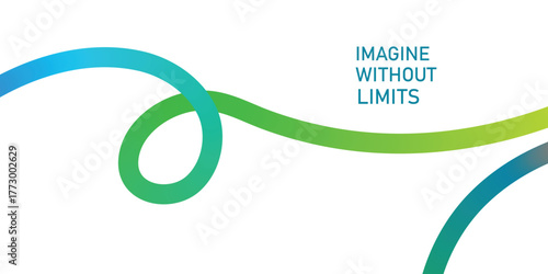 Abstract flowing ribbon gradient blue green on white background with text imagine without limits vector