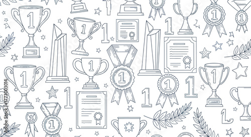 A delightful collection of trophy, award, and celebration illustrations on a seamless white background, perfect for design projects