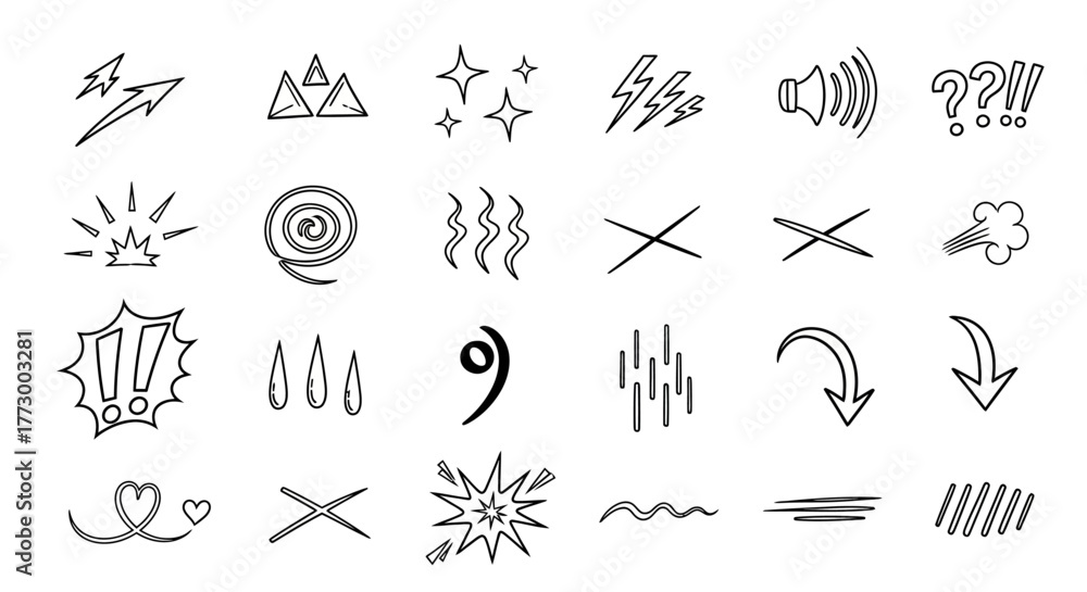Fototapeta premium Collection of Hand-Drawn Design Elements Arrows, Symbols, and Icons for Creative Projects