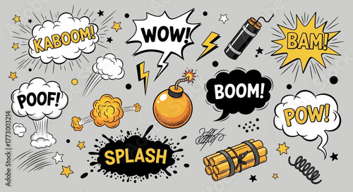 Comic book explosion elements vector illustration for backgrounds, stickers, or graphic design