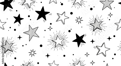 Starry Dreamscape Whimsical Hand-Drawn Star Pattern on White
