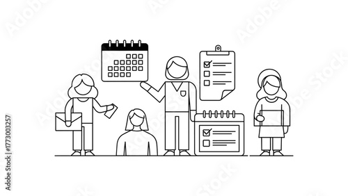 Team of business people planning and scheduling tasks