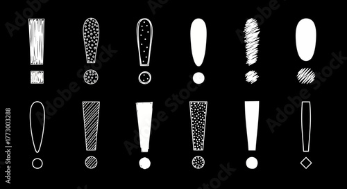 Diverse Exclamation Marks A Collection of Stylized Punctuation in Various Textures