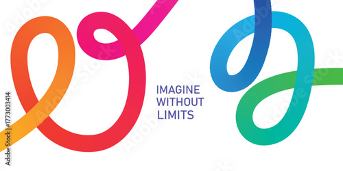 Abstract gradient ribbons in orange red pink blue green with text Imagine Without Limits background color