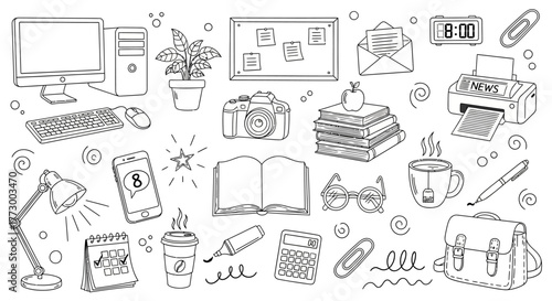 Workspace Clutter Illustration A Hand-Drawn Aesthetic for Creative Projects