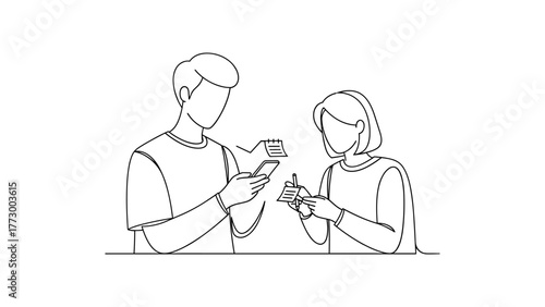 Couple analyzing stock market data on smartphone