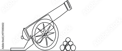 Continue one line draw Cannon with ammo. one line draw art.