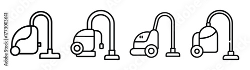 Vacuum cleaner vector set, home cleaning appliance illustration, house cleaning equipment outline drawing