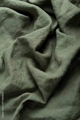waves of green linen fabric