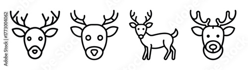 Deer head drawing vector illustration outline silhouette animal wildlife reindeer antlers art design graphic