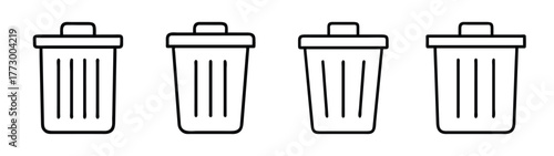 Garbage can trash bin waste container recycle bin vector illustration line art drawing design element