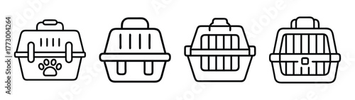 Collection of pet carrier vector art for cats and dogs travel crate outline illustration design element