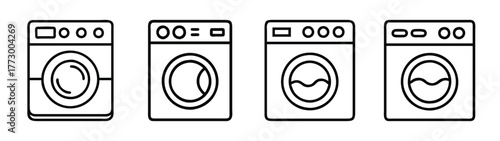 Washing machine laundry appliance vector illustration set for home cleaning and maintenance design