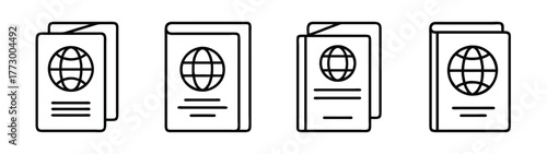 Passport document identification travel visa international id citizenship border control line art