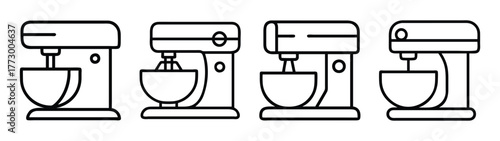 Illustration of stand mixers kitchen appliances for baking and cooking food preparation equipment