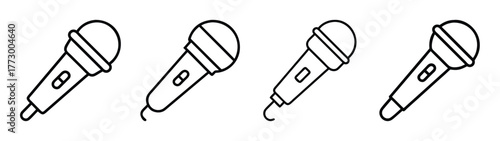 Four microphone drawing vector illustration for karaoke singing podcasting and audio recording use case