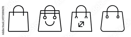 Illustration of shopping bags with handles in black and white for retail and commerce use cases
