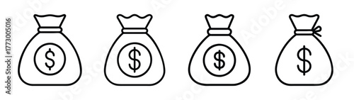 Money bag vector illustration, dollar sign, cash, wealth, finance, investment, income, savings, currency