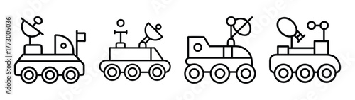 Line art of space rover vehicles for exploration and research on mars and other planets drawing