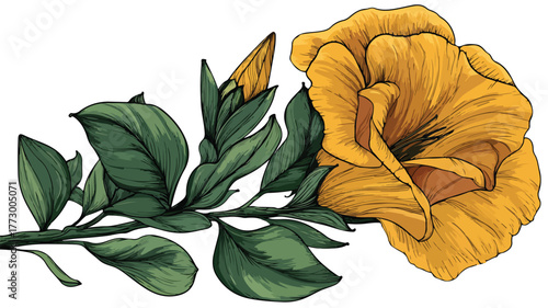 Vibrant Yellow Flower with Lush Green Leaves Vector Illustration