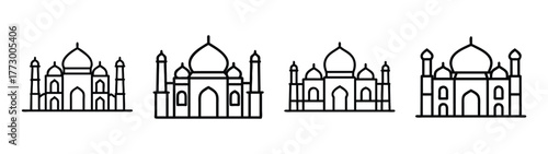 Taj mahal vector outline drawing india landmark architecture travel building silhouette monument asia