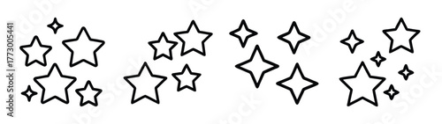 Vector illustration of hand drawn stars black and white celestial starry night design element