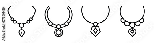 Necklace jewelry pendant fashion accessory outline drawing vector design collection and template set