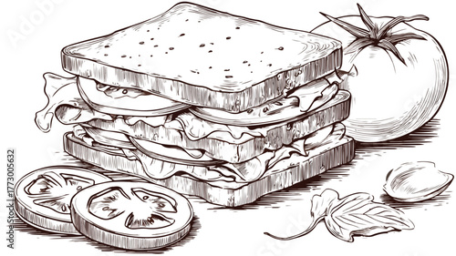 Delicious sandwich with lettuce on top, food photography image