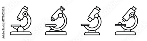 Microscope vector line art illustration set for science education and laboratory equipment study