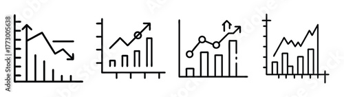 Stock market trends analysis chart with line graph and bar graph showing financial data trends