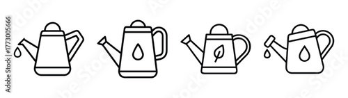 Watering can vector set outline illustration for garden tools and watering equipment design needs