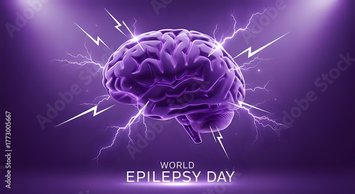 World epilepsy day awareness brain health neurology purple lightning illustration design concept image on transparent background