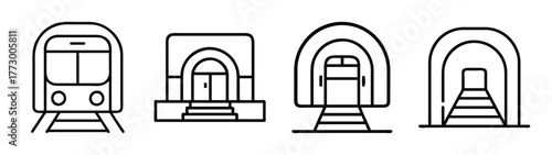 Explore train station subway metro entrance design vector illustration transportation travel line art