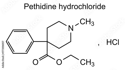 Pethidine hydrochloride, chemical structure of pethidine hydrochloride, drug substance