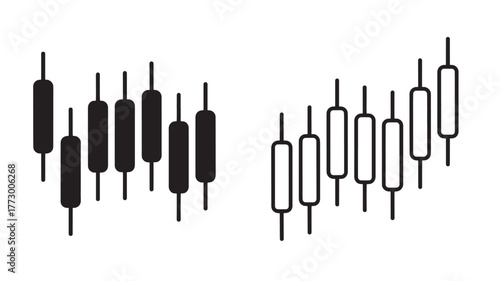 Candlestick chart icon set black and white outline vector design for stock market analysis and financial data visualization
