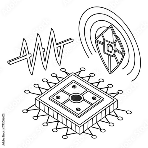 Microchip and shield isolated on white