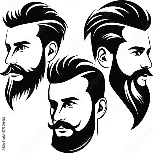 Black and white faces show bearded men's hairstyle and mustache collection