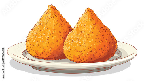 Delicious Deep Fried Brazilian Coxinha on Plate - Vector Image