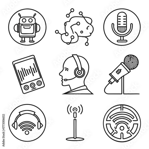 Set of voice assistant line icons