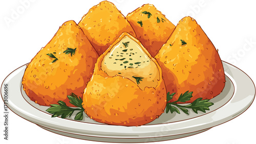 Delicious Deep Fried Brazilian Coxinha Served on Plate Vector Illustration